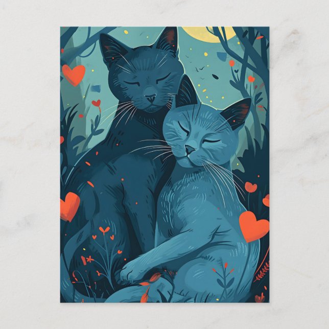 Valentinstag der russischen Blauen Katze Postkarte (Vorderseite)