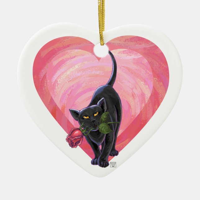 Valentinstag der Schwarzen Katze Keramik Ornament (Vorne)