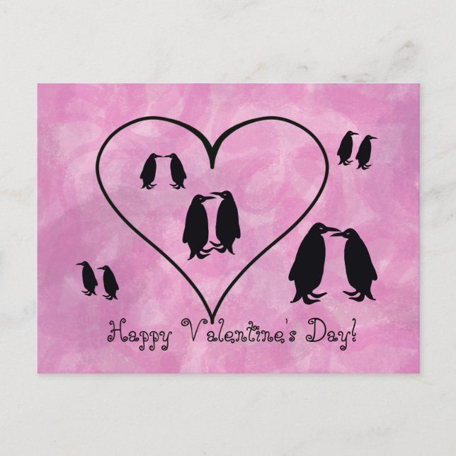 Valentinstag des rosa Pinguins Postkarte (Vorderseite)
