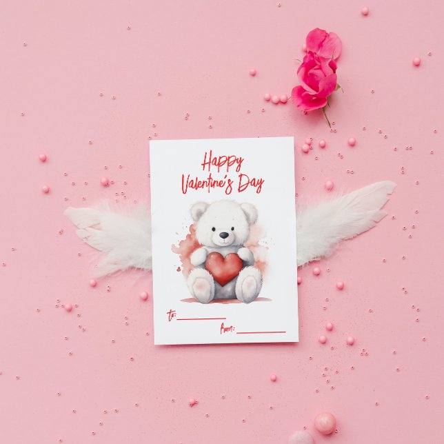 Valentinstag des weißen Teddy-Bären Mitteilungskarte (Von Creator hochgeladen)