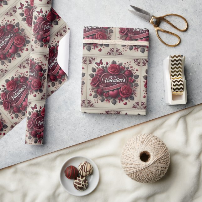Valentinstag Design mit Rose und Herz Geschenkpapier (Kunsthandwerk)