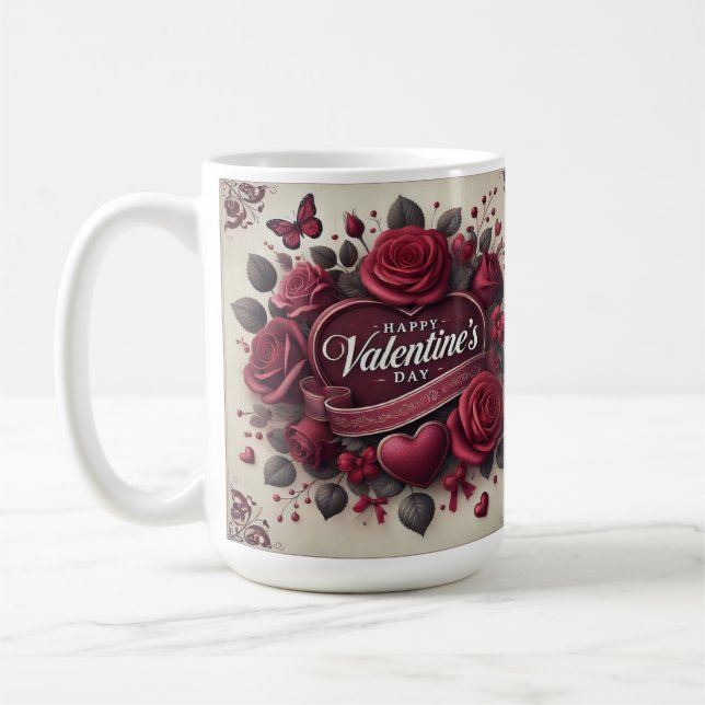 Valentinstag Design mit Rose und Herz Kaffeetasse (Links)