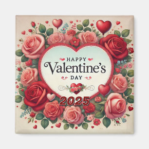 Valentinstag Design mit Rose und Herz Magnet