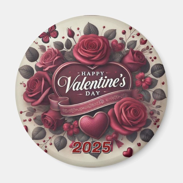 Valentinstag Design mit Rose und Herz Magnet (Vorne)