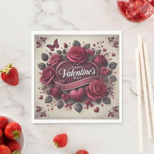 Valentinstag Design mit Rose und Herz Serviette