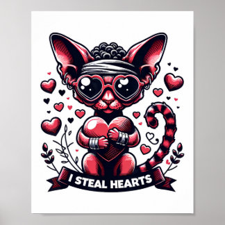 Valentinstag Devon Rex Cat I Steal Hearts Poster