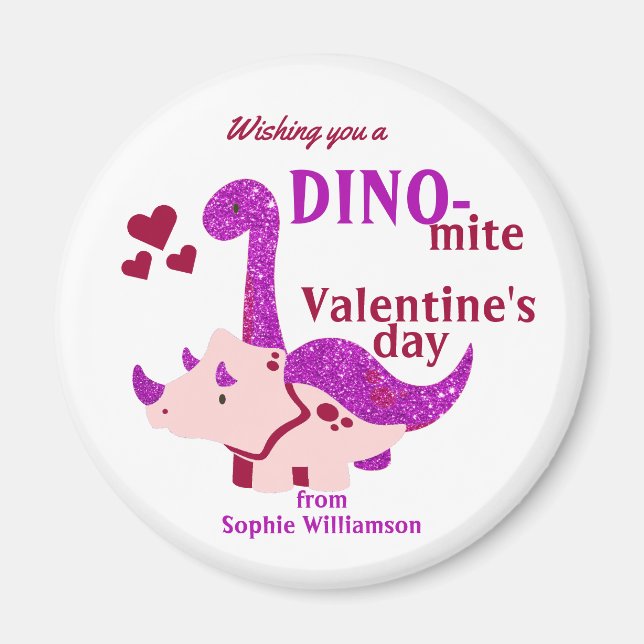 Valentinstag Dino-mite Girly Dinosaurier Magnet (Vorne)