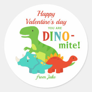 Valentinstag Dinosaur Dino-mite Colorful Runder Aufkleber