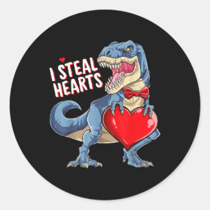 Valentinstag Dinosaur I Steal Hearts T rex Boys Runder Aufkleber