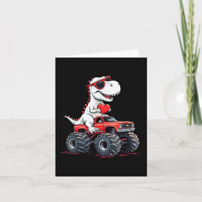 Valentinstag Dinosaur Monster LKW mit Herz B Karte (Vorderseite)