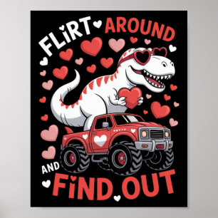 Valentinstag-Dinosaurier-Monstertruck flirtet heru Poster