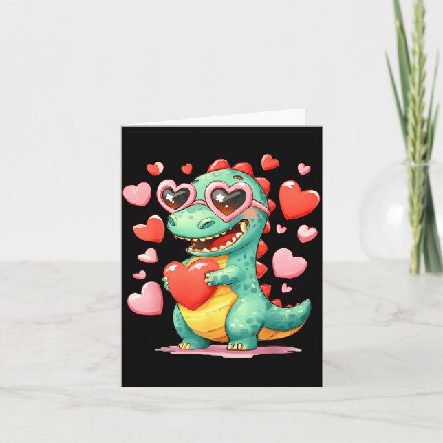 Valentinstag Dinosaurier Trex hält Herz Mädchen Su Karte (Vorderseite)