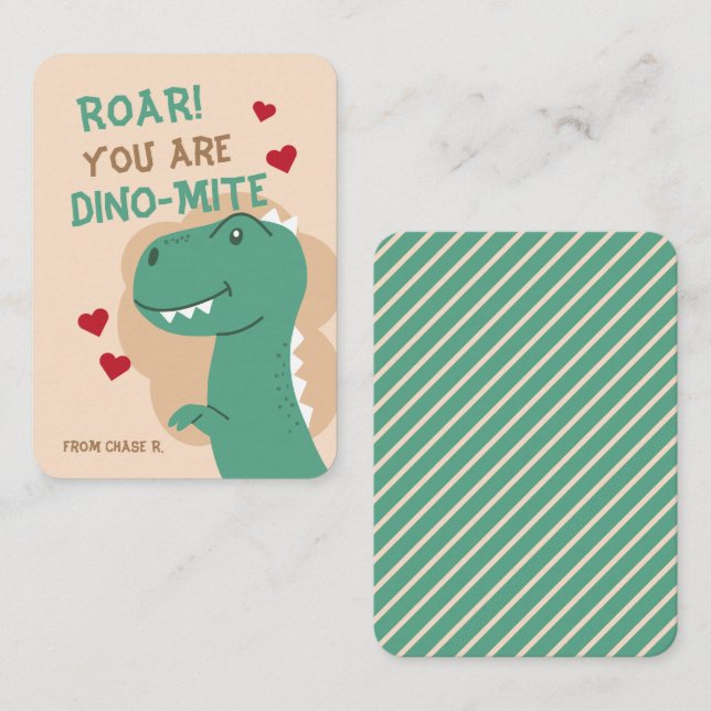 Valentinstag-Dinosaurierkarte im Klassenzimmer Mitteilungskarte (Vorne/Hinten)