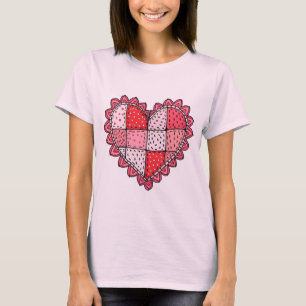 Valentinstag-Doodle-Art-Style-Faux-Patchwork-Herz T-Shirt