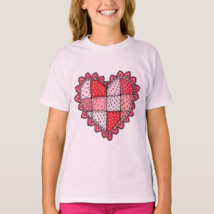 Valentinstag-Doodle-Art-Style-Patchwork-Herz-Kinde T-Shirt