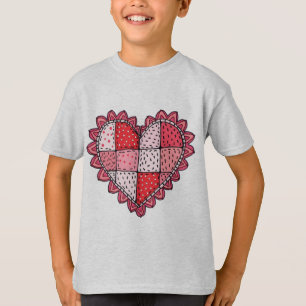 Valentinstag-Doodle-Art-Style-Patchwork-Herz-Kinde T-Shirt