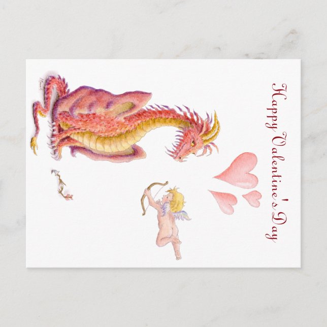 Valentinstag-Drache-Postkarte Feiertagspostkarte (Vorderseite)
