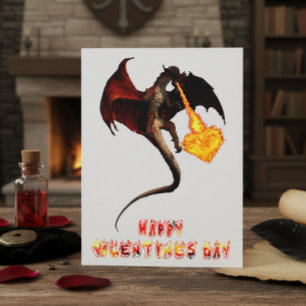 Valentinstag-Drachen-Flammen-Herz Postkarte
