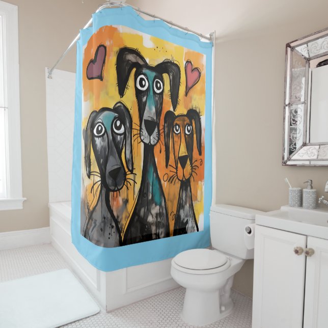 Valentinstag Duschvorhang, Hund rote Herzen Duschvorhang (Beispiel)