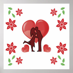 Valentinstag Ehepaar küsst mit Herzen Poster