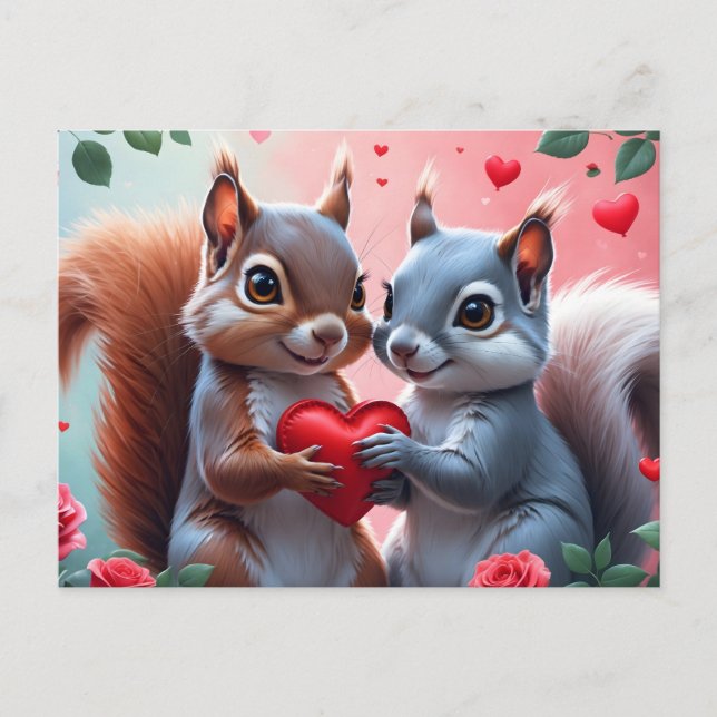 Valentinstag-Eichhörnchen mit Herz  Feiertagspostkarte (Vorderseite)