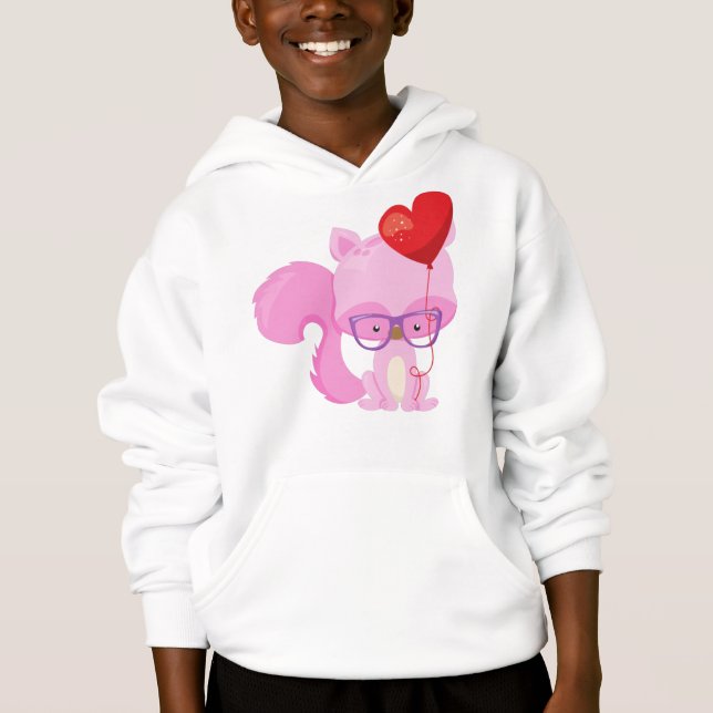 Valentinstag Eichhörnchen, rosa Eichhörnchen, Bril Hoodie (Vorderseite)