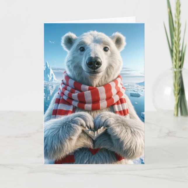 Valentinstag-Eisbär mit Herzpfoten Karte (Vorderseite)