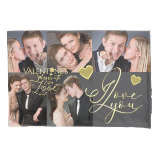 Valentinstag Elegante Gold-Foto-Collage  Kissenbezug