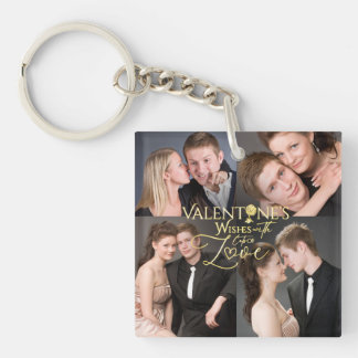 Valentinstag Elegante Gold-Foto-Collage  Schlüsselanhänger