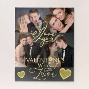 Valentinstag Elegantes Gold-Foto-Collage Puzzle