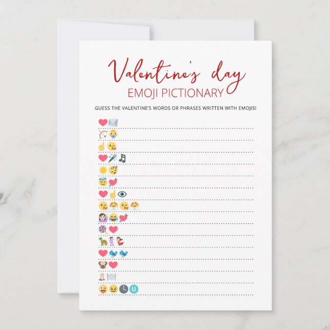 Valentinstag Emoji Pictionary game Card Einladung (Vorderseite)