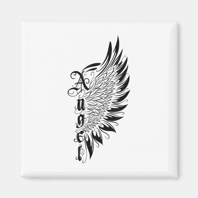 Valentinstag Engel mit Wings Tattoo Style Symbole Magnet (Vorne)