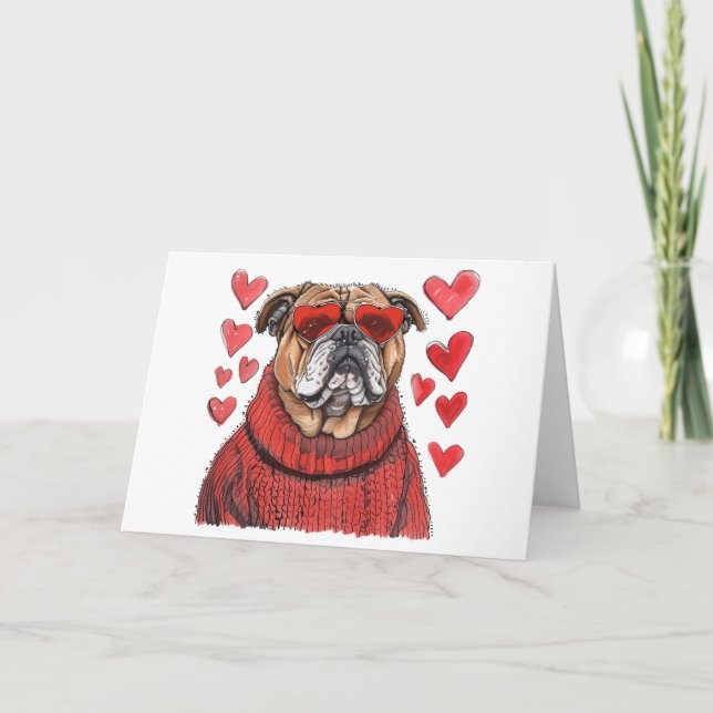 Valentinstag English Bulldog Feiertagskarte (Vorderseite)