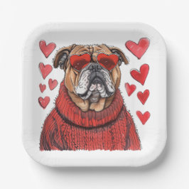 Valentinstag English Bulldog Pappteller