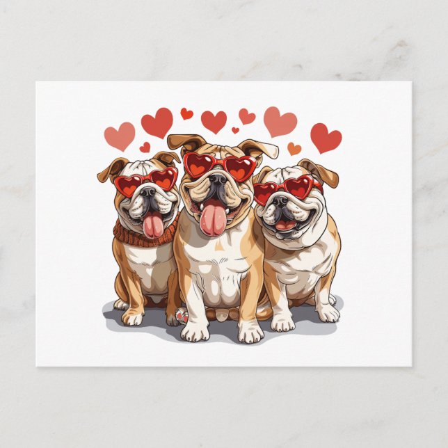 Valentinstag English Bulldog Postkarte (Vorderseite)