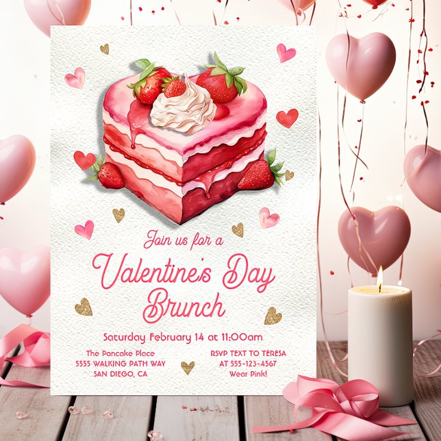 Valentinstag Erdbeerkuchen Herzbrot Brunch Einladung (Von Creator hochgeladen)