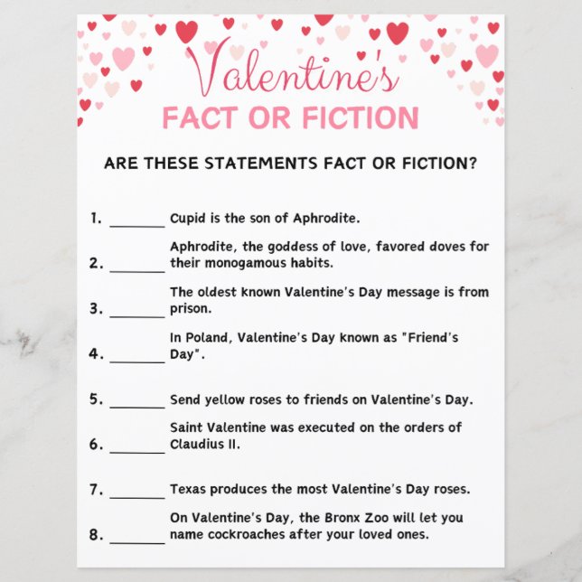 Valentinstag Fact or Fiktion Game (Vorderseite)