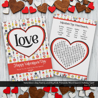 Valentinstag Familie Kinder druckbare Word-Suche Feiertagskarte