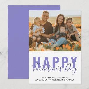 Valentinstag-Familienfoto in Lila Feiertagskarte
