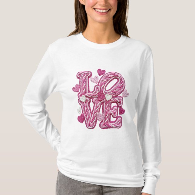 Valentinstag-Faux-Latch-Haken - Liebe T-Shirt (Vorderseite)
