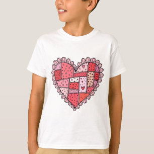 Valentinstag-Faux-Patchwork-Herz-Doodle-Kinder T-Shirt