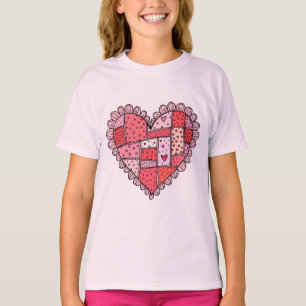 Valentinstag-Faux-Patchwork-Herz-Doodle-Kinder T-Shirt