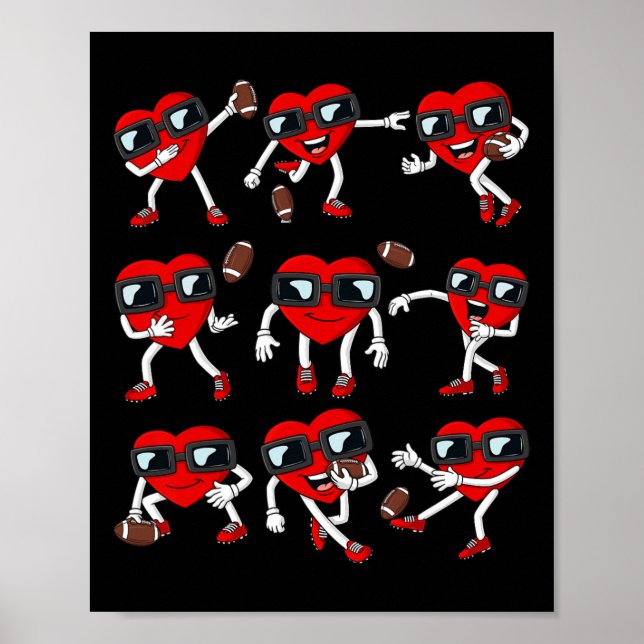 Valentinstag Football Heart Quarterback Receiver Poster (Vorne)