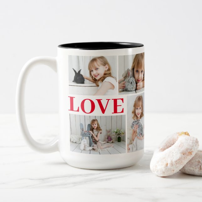 Valentinstag-Foto der weißen romantischen Liebe Zweifarbige Tasse (Mit Donut)