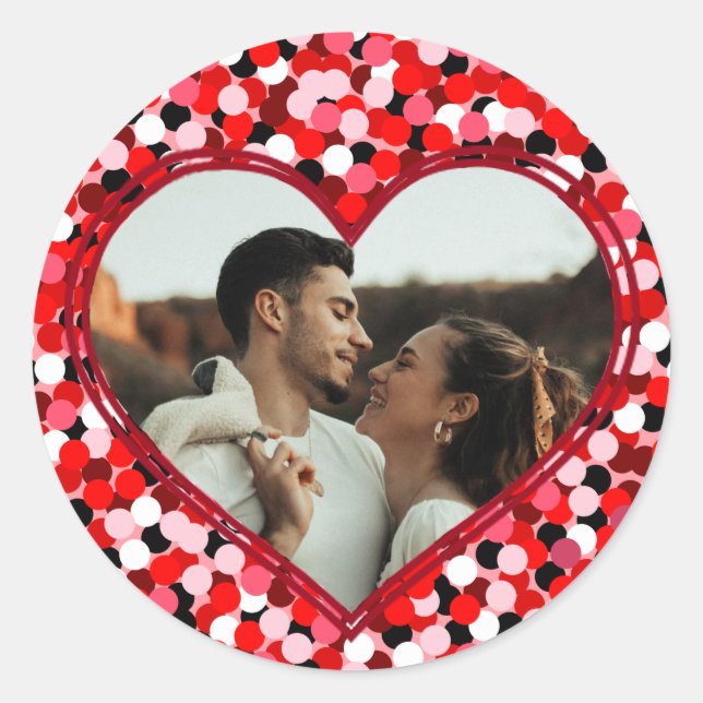 Valentinstag Foto Herz Runder Aufkleber (Vorderseite)