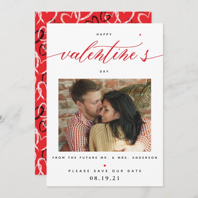 Valentinstag Foto Hochzeit retten Datum Save The Date (Vorne/Hinten)