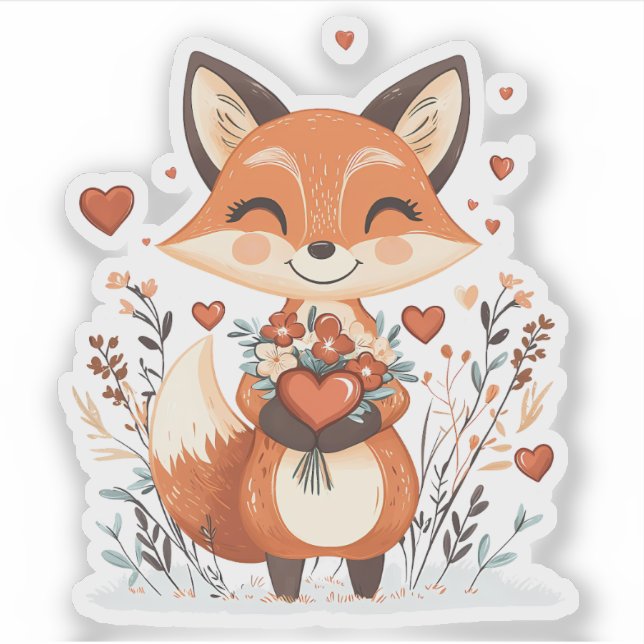 Valentinstag Fox Aufkleber (Vorderseite)