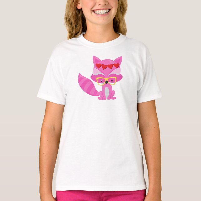 Valentinstag Fox, Rosa Fox, Brille, Herz T-Shirt (Vorderseite)