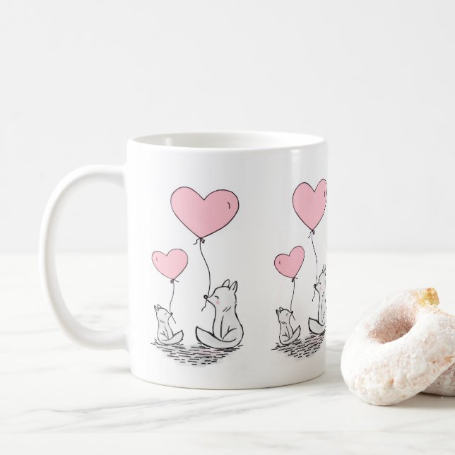 Valentinstag Foxy Pink Hearts Tassen (Mit Donut)
