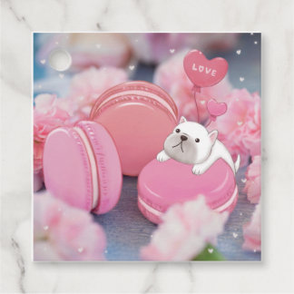 Valentinstag: Französischer Bulldog, Macarons & Bl Geschenkanhänger